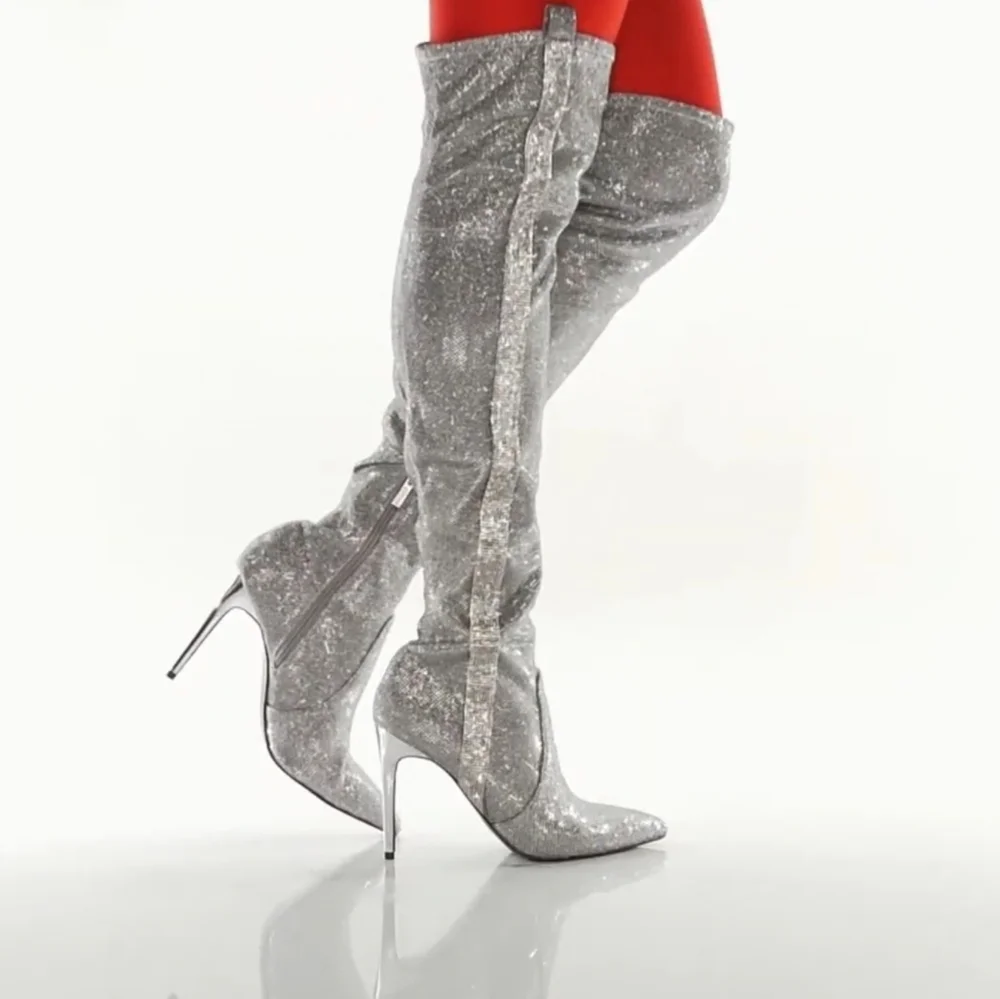 Fierce & Sexy Guess Silver Sequin OTK Boots